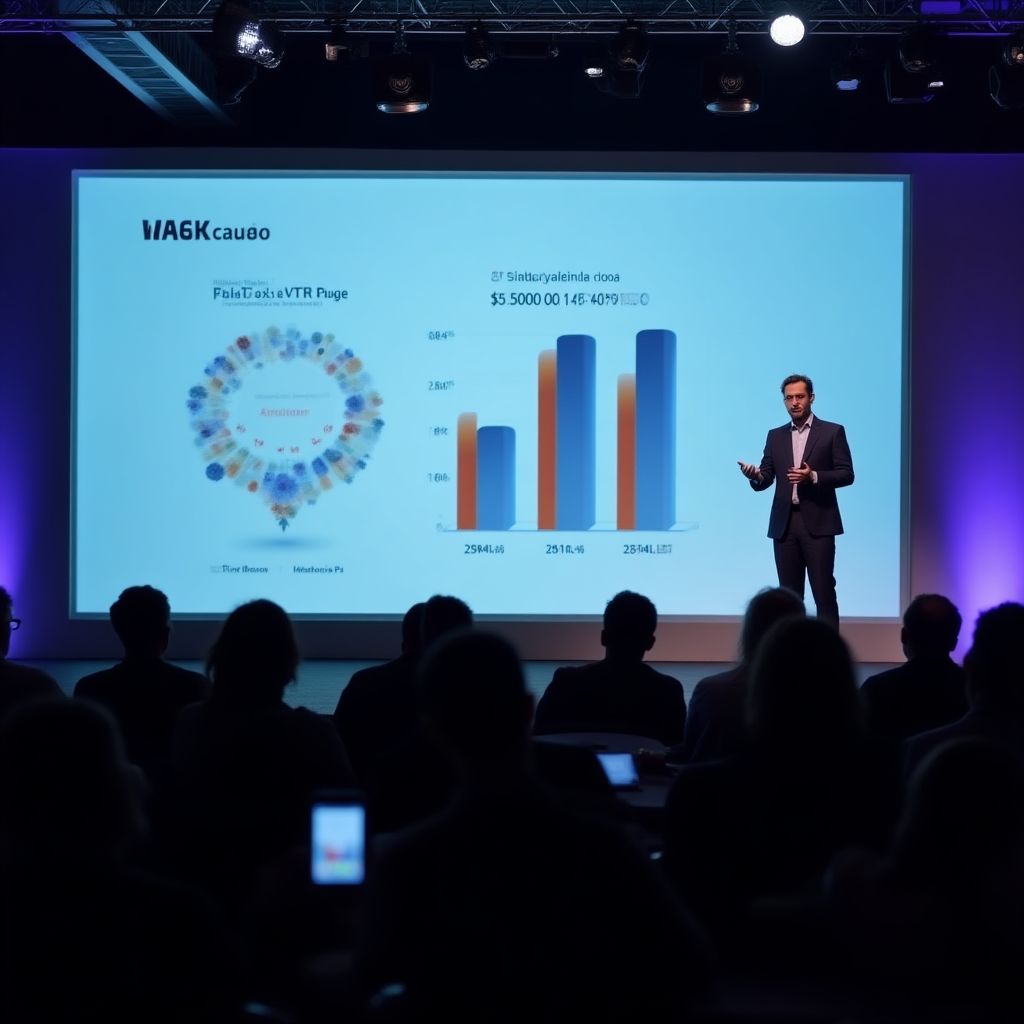 Presentación de resultados anuales en auditorio empresarial de Buenos Aires